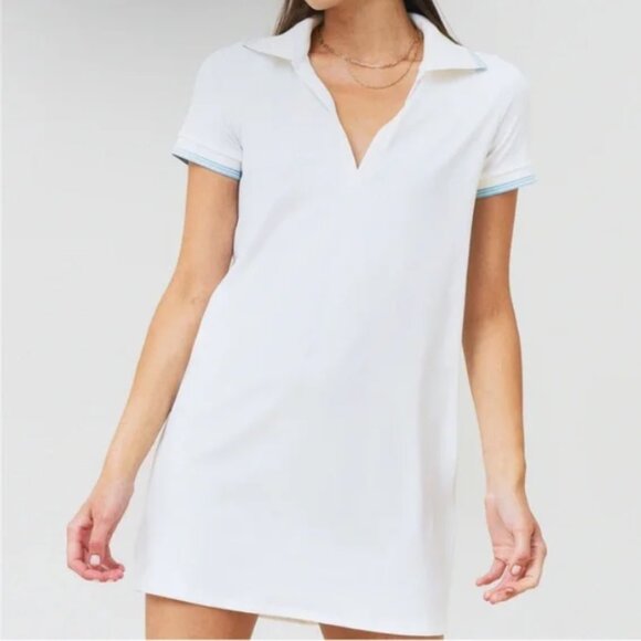 Addison Bay White Polo Dress with Striped Trim | Various Sizes Activewear Sport - Picture 1 of 7